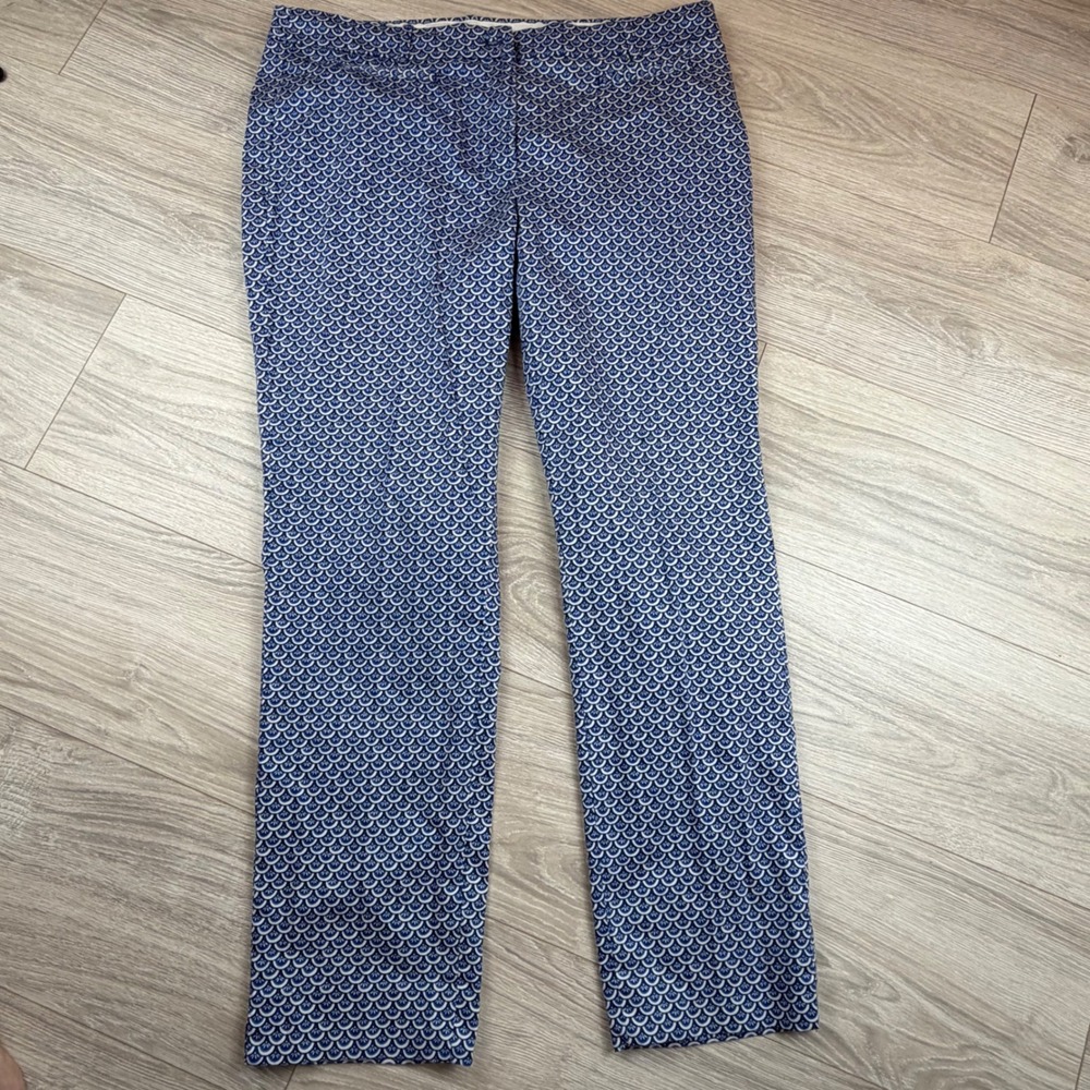 Brooks Brothers Natalie Fit Pants Womens Size‎ 12 Blue White Scallop Print